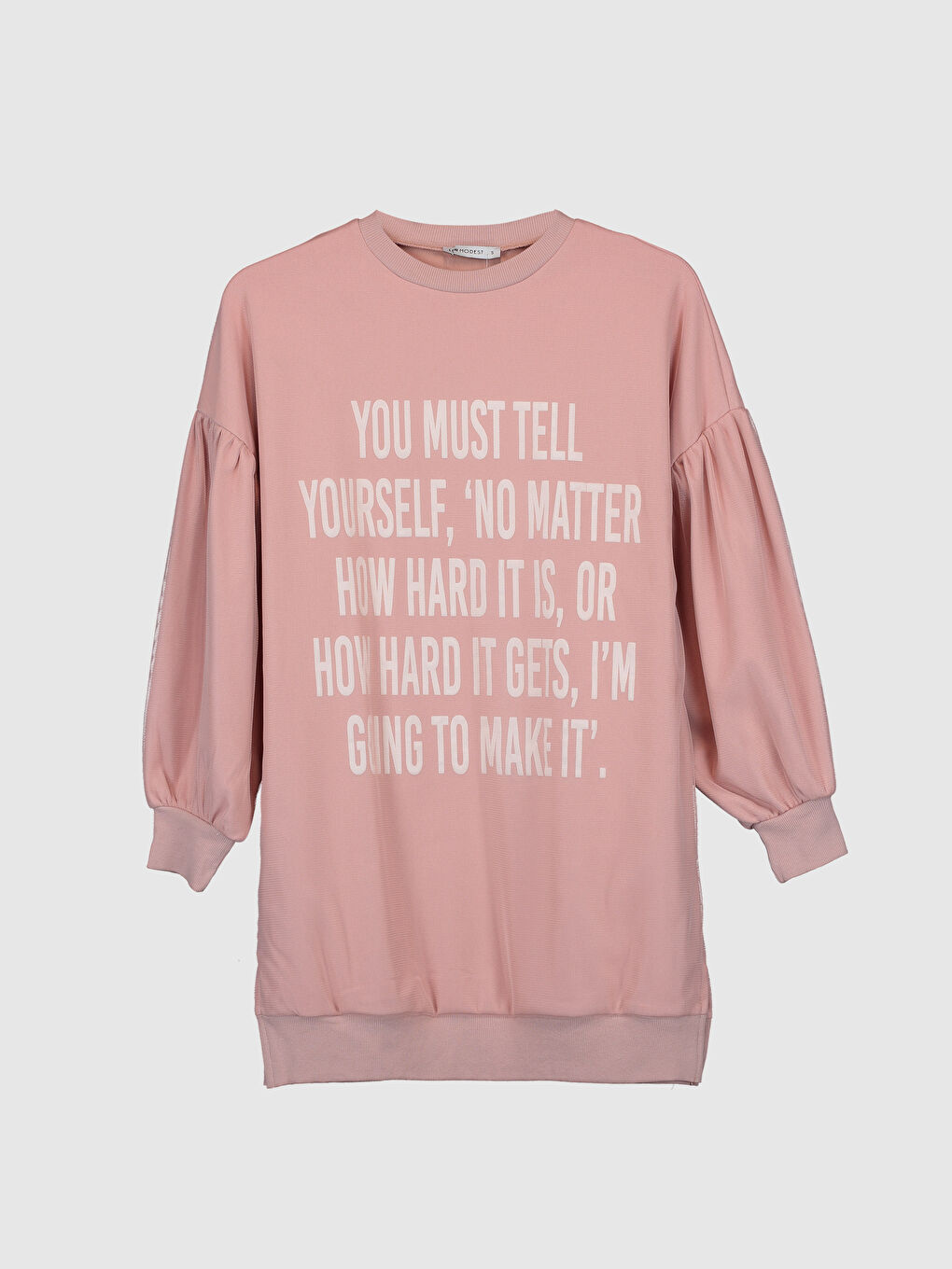 Pembe Bisiklet Yaka Baskılı Uzun Kollu Kadın Tunik-1