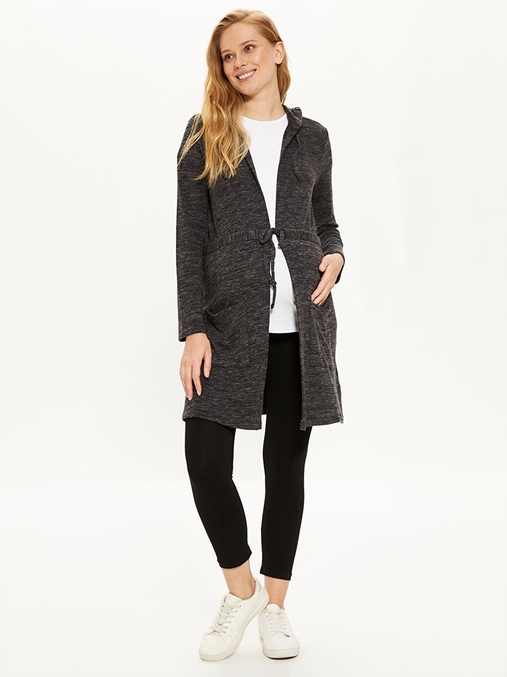 Antrasit Dokulu Kapüşonlu Hamile Hırka-3