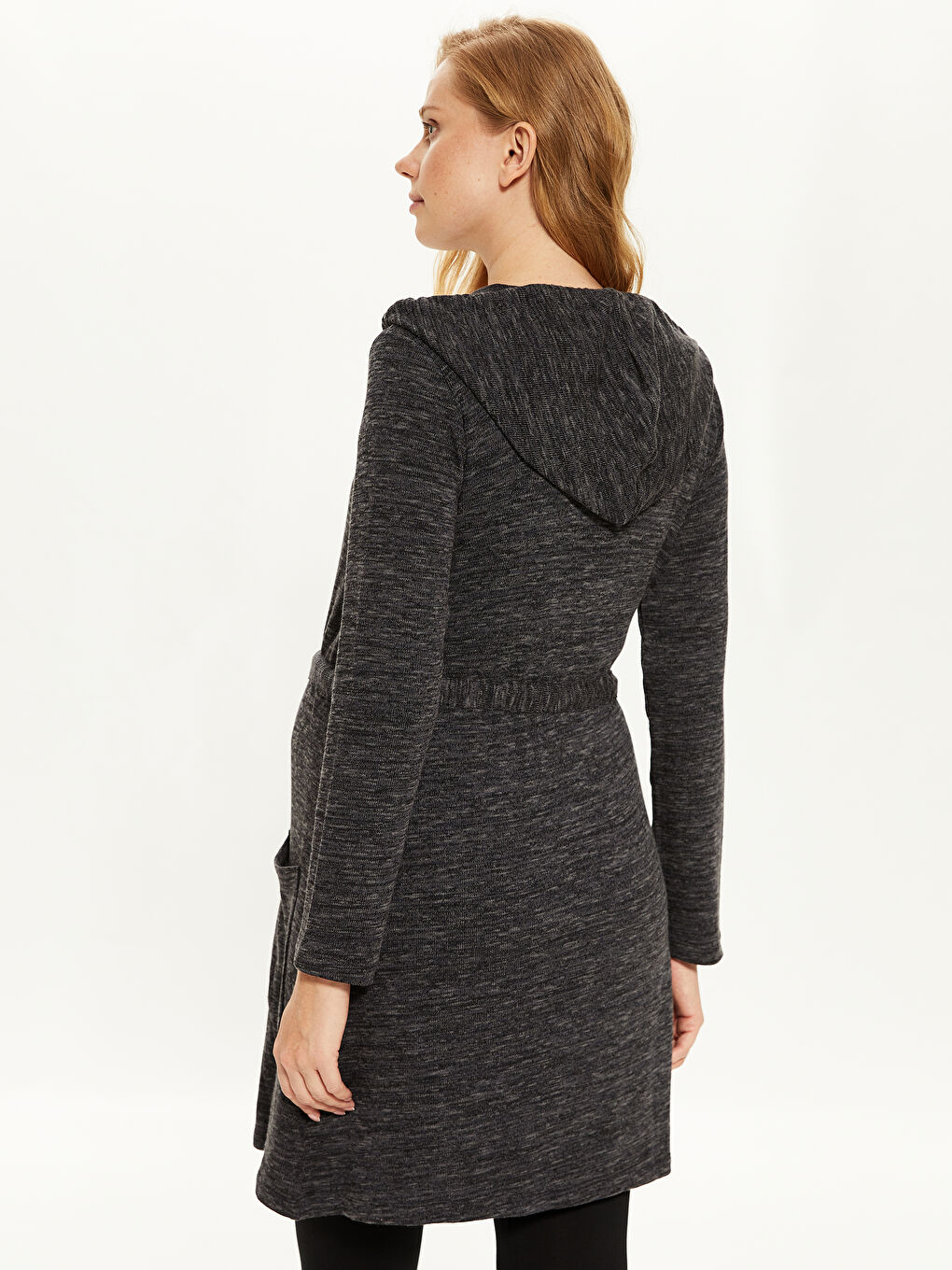 Antrasit Dokulu Kapüşonlu Hamile Hırka-4