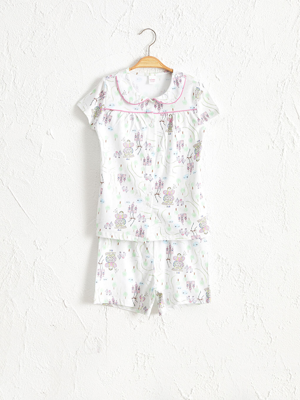 Ekru Kız Çocuk Baskılı Pamuklu Pijama Takımı