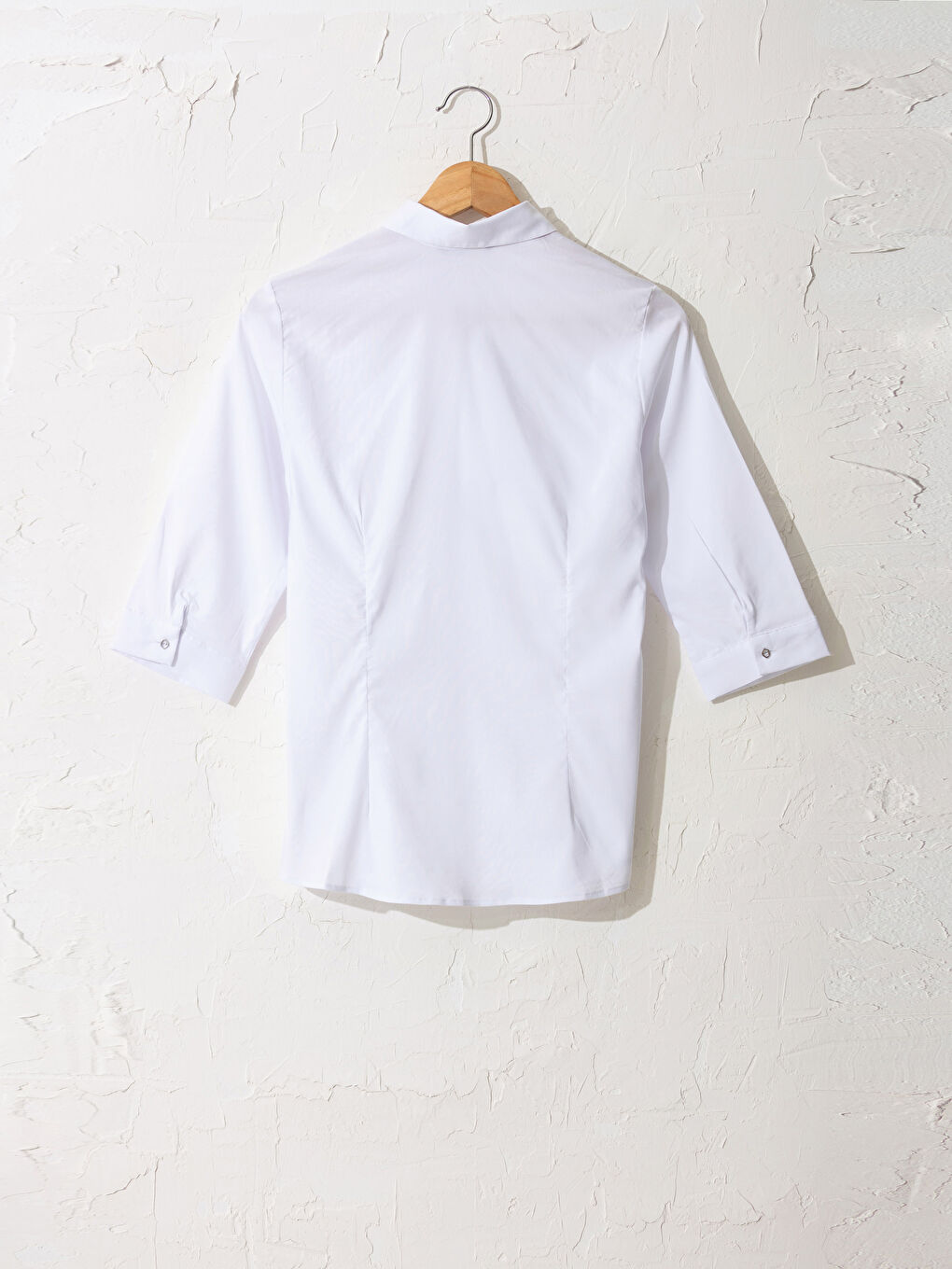 Beyaz Standart Fit Kadın Düz Basic Gömlek-1