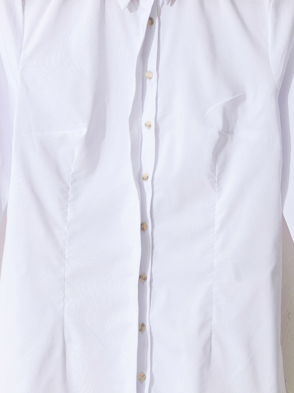 Beyaz Standart Fit Kadın Düz Basic Gömlek-2