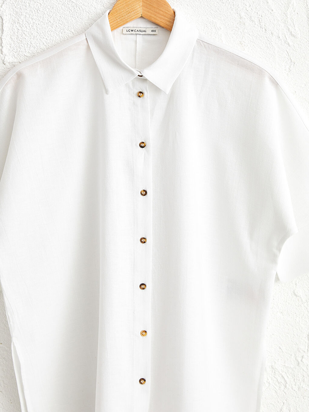 Ekru Uzun Kollu Poplin Kadın Gömlek-1