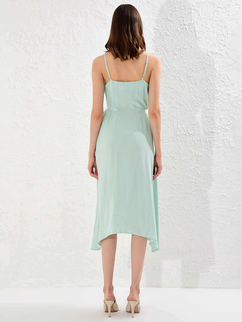 Yeşil Kuşaklı Viskon Elbise-2