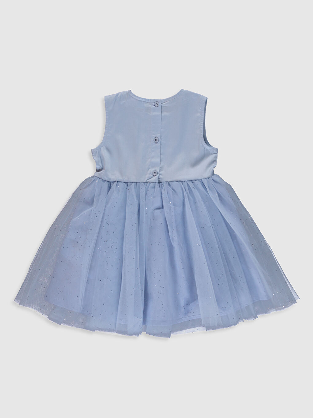 Mavi Bisiklet Yaka Elsa Baskılı Kız Bebek Elbise ve Taç-1