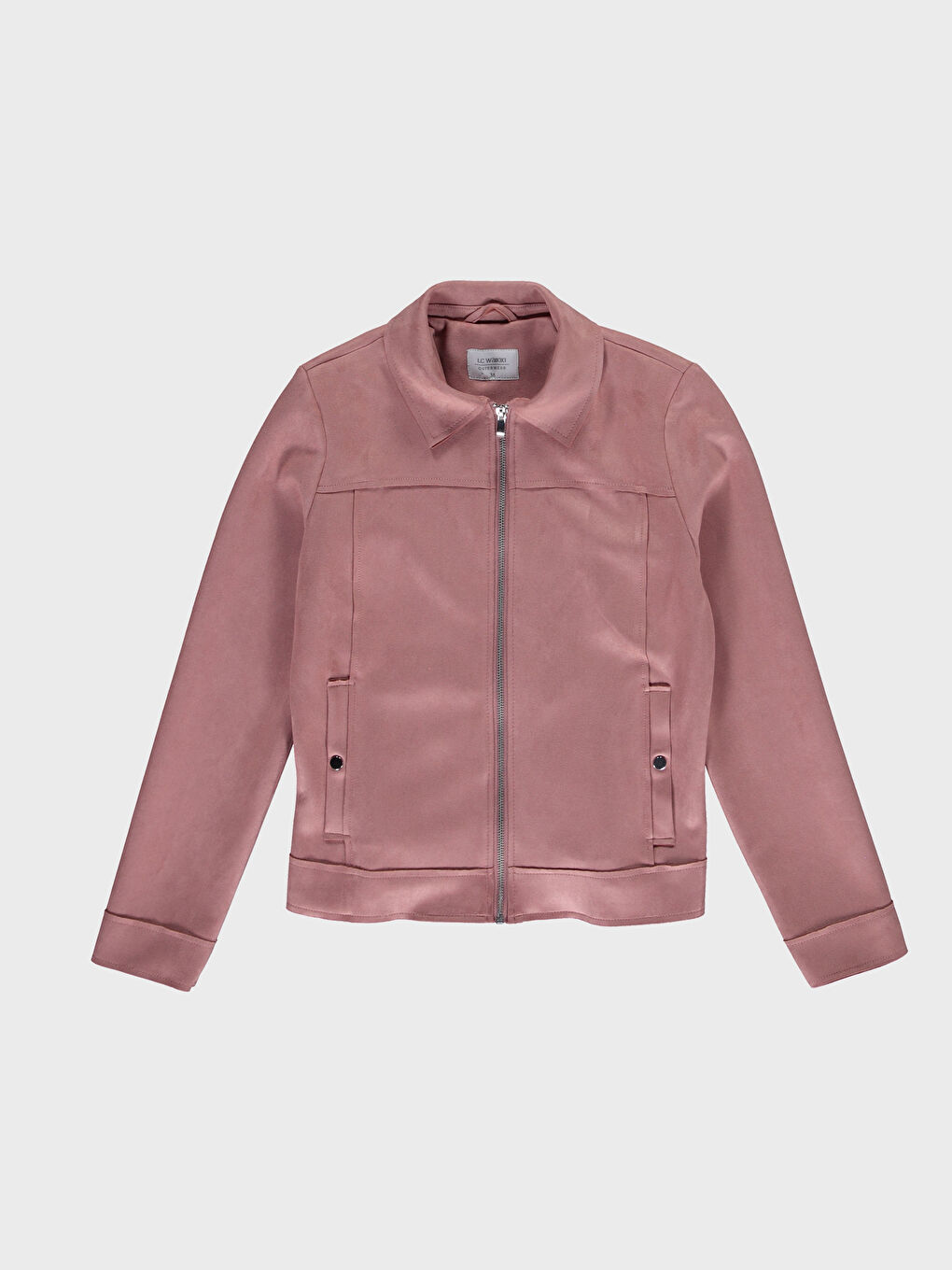 Pembe Uzun Kollu Kadın Deri Görünümlü Mont-1