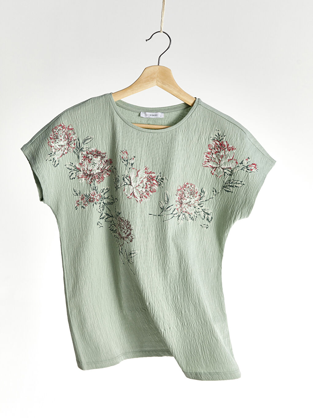 Yeşil İşlemeli Pamuklu Tişört-1