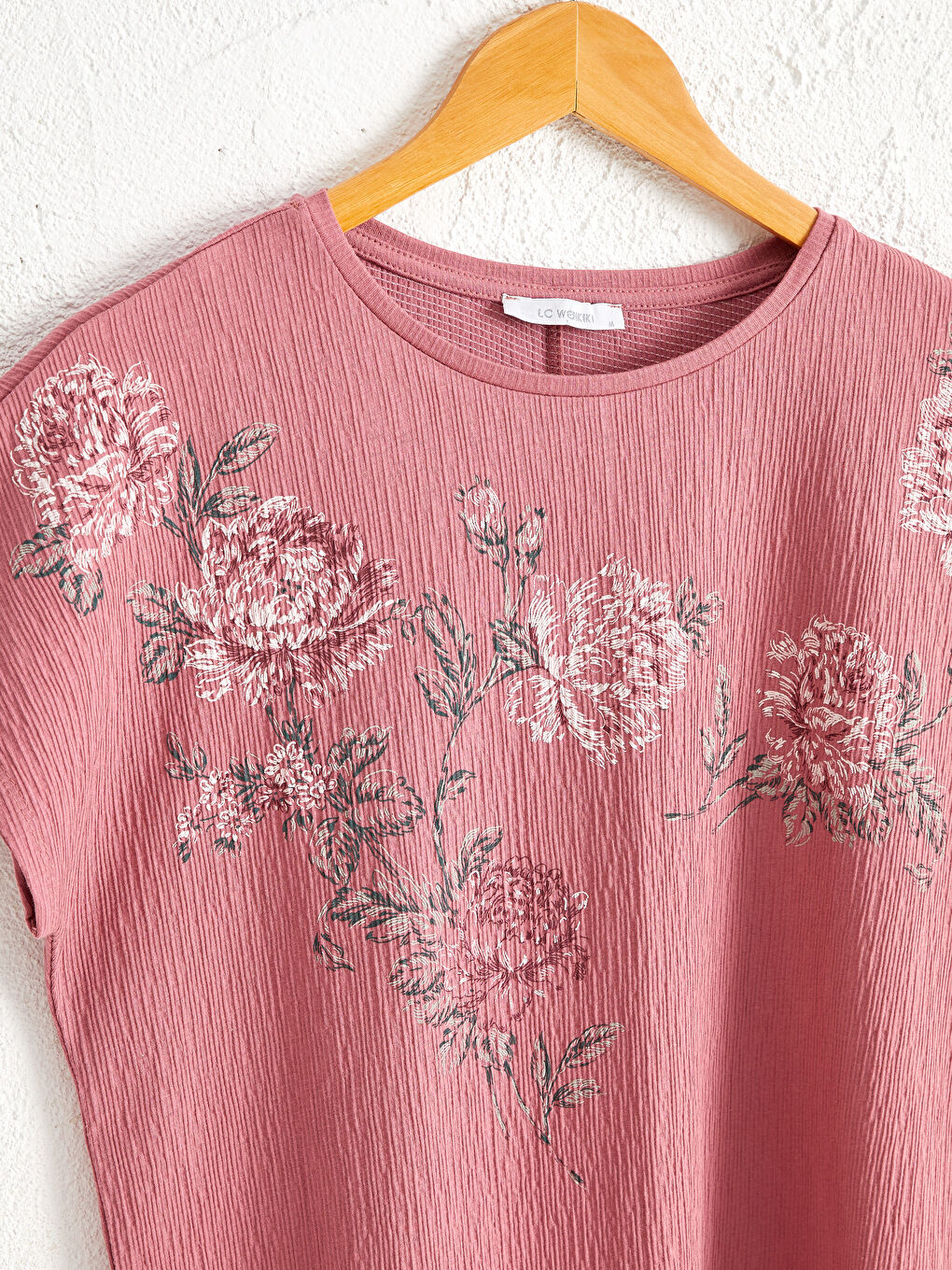 Pembe İşlemeli Pamuklu Tişört-2