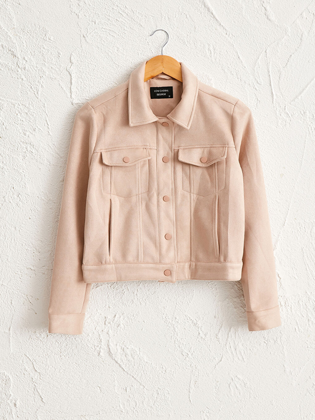 Bej Uzun Kollu Kadın Süet Görünümlü Mont