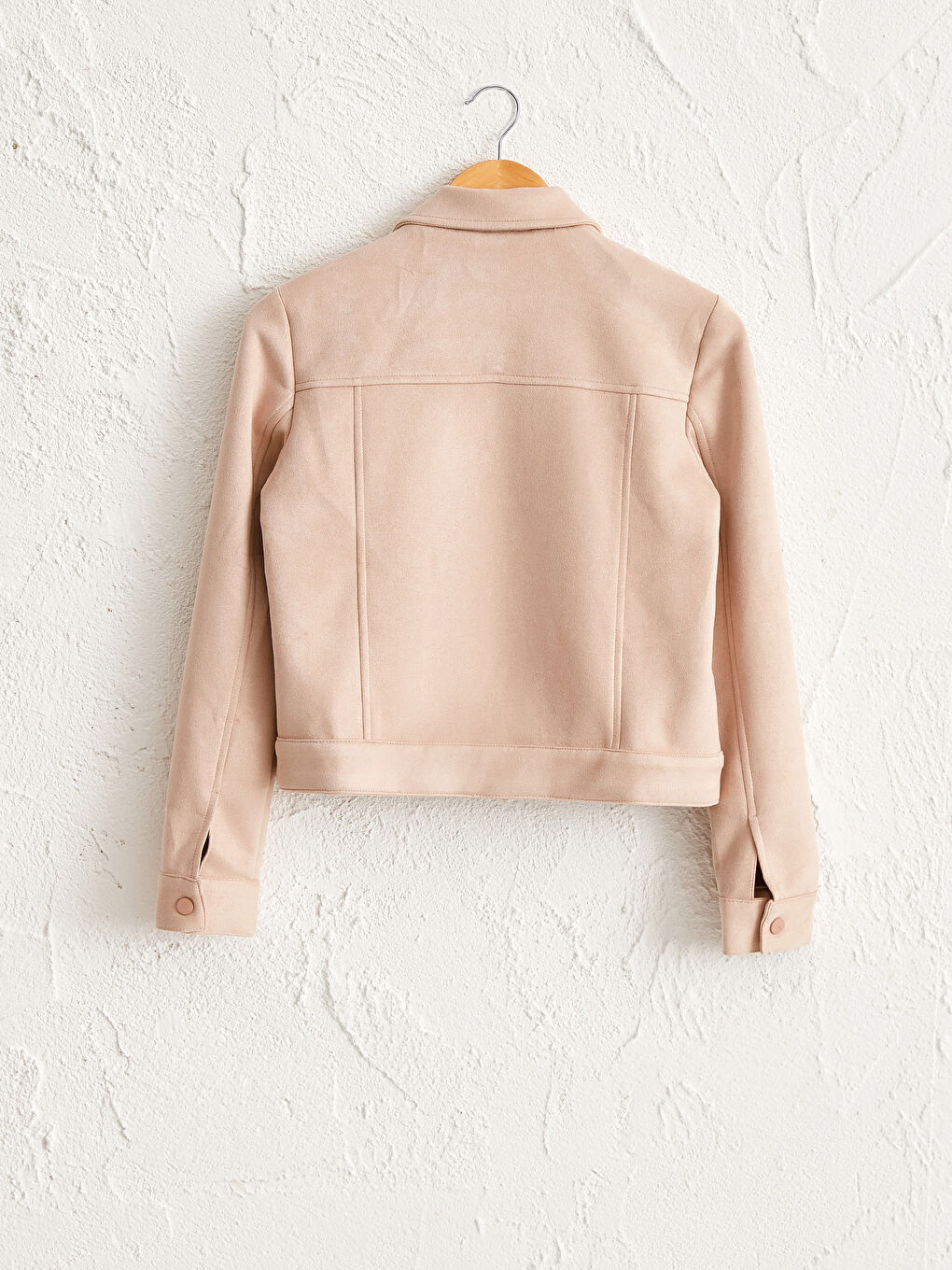 Bej Uzun Kollu Kadın Süet Görünümlü Mont-1