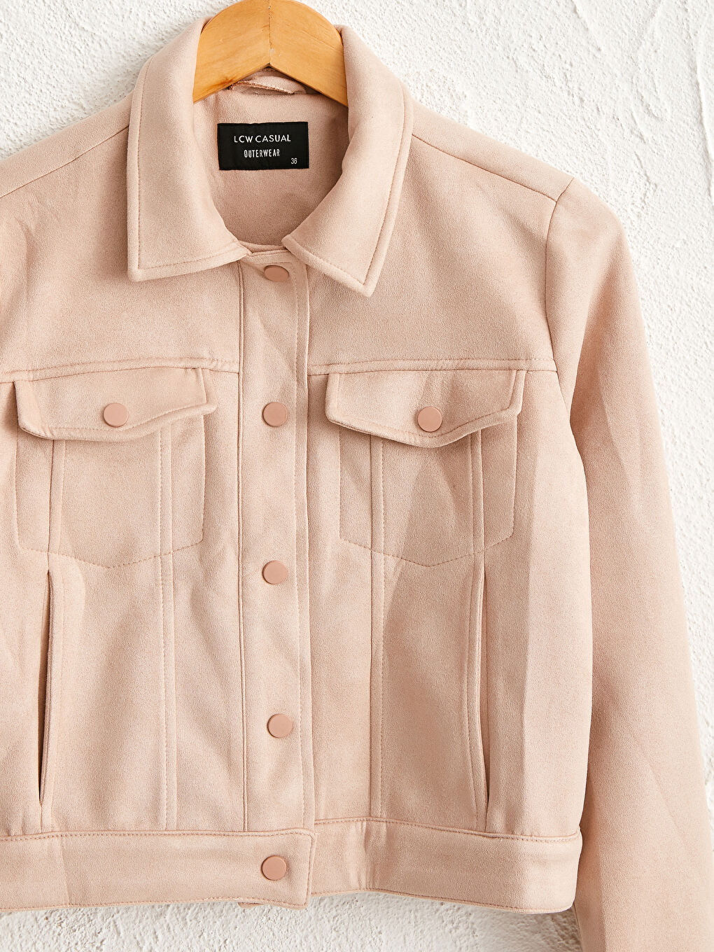 Bej Uzun Kollu Kadın Süet Görünümlü Mont-2