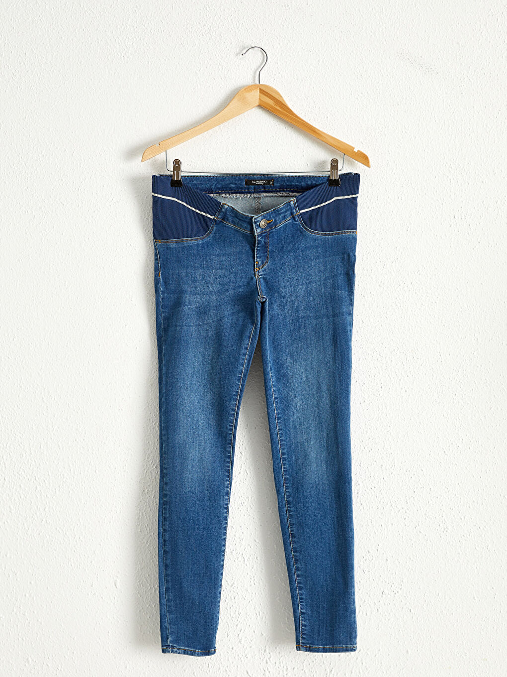 İndigo Beli Lastikli Hamile Jean Pantolon