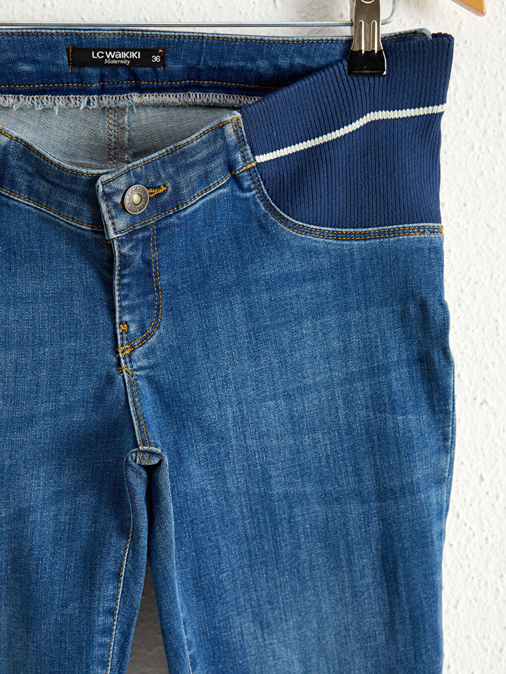 İndigo Beli Lastikli Hamile Jean Pantolon-2