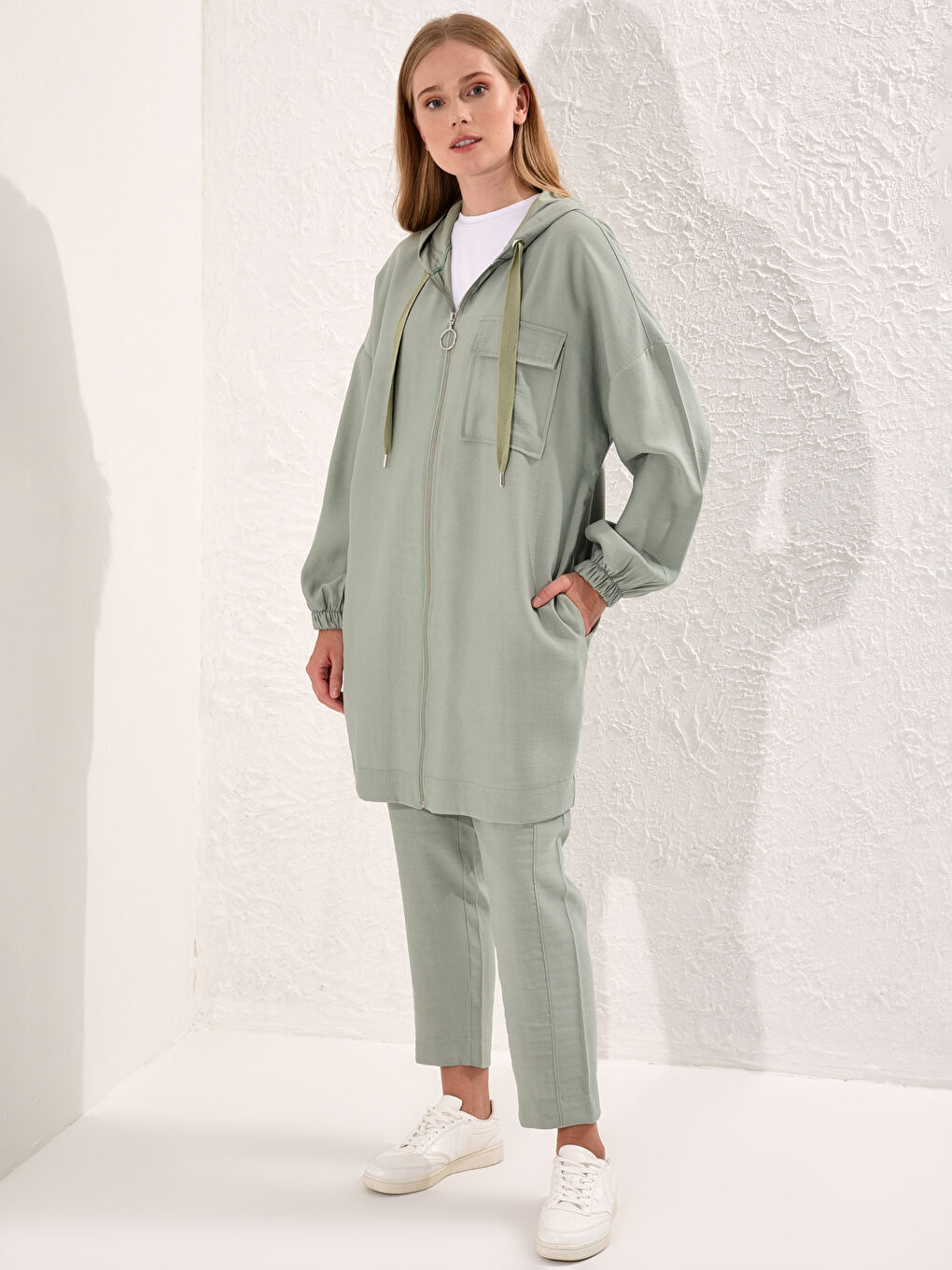 Zip-Down Loose Fit Tunic with Hood