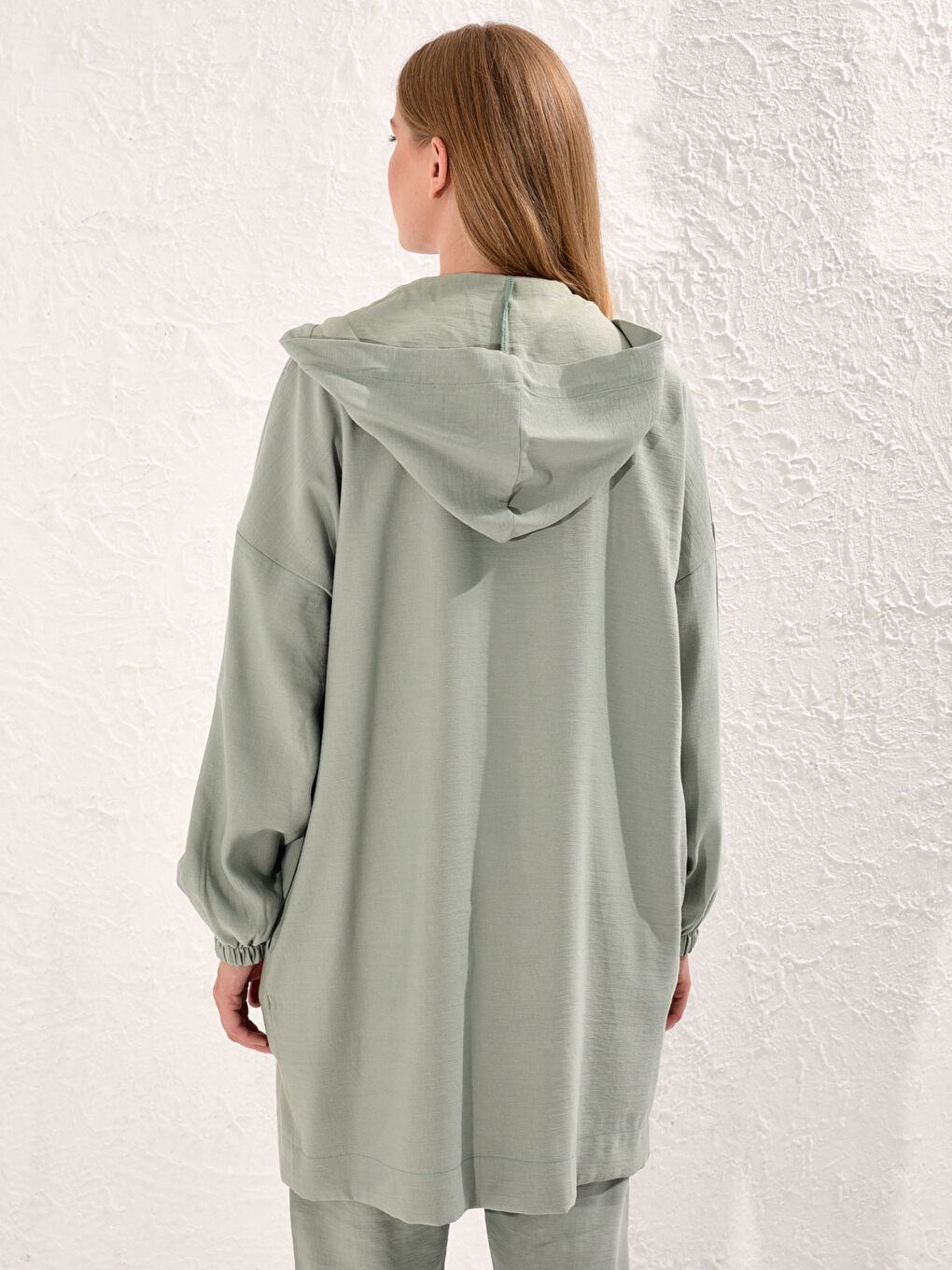 Zip-Down Loose Fit Tunic with Hood-3