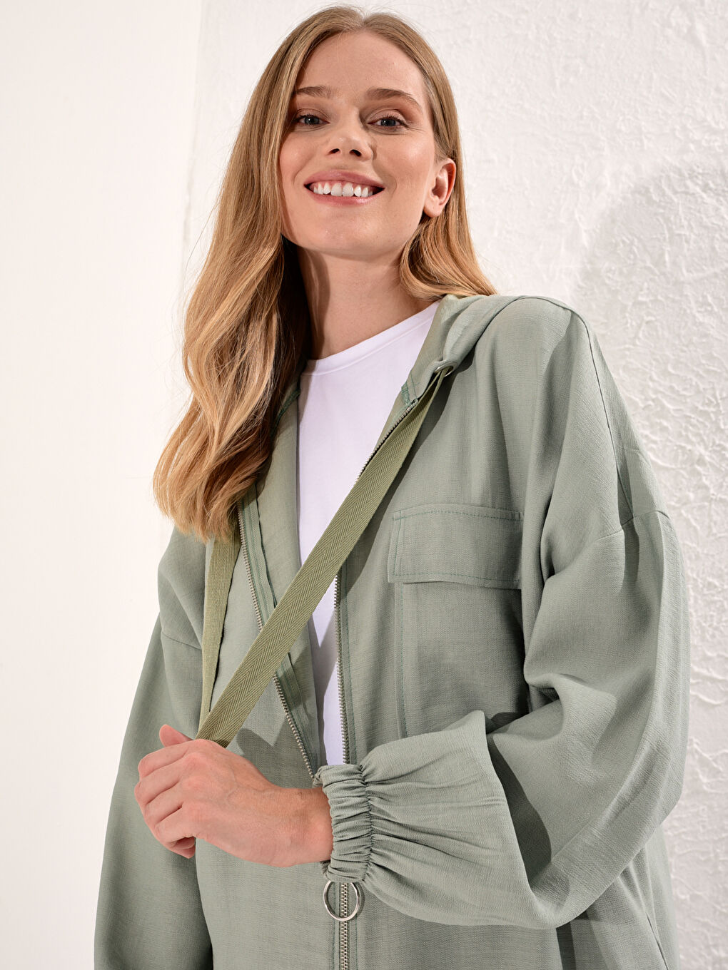 Zip-Down Loose Fit Tunic with Hood-4