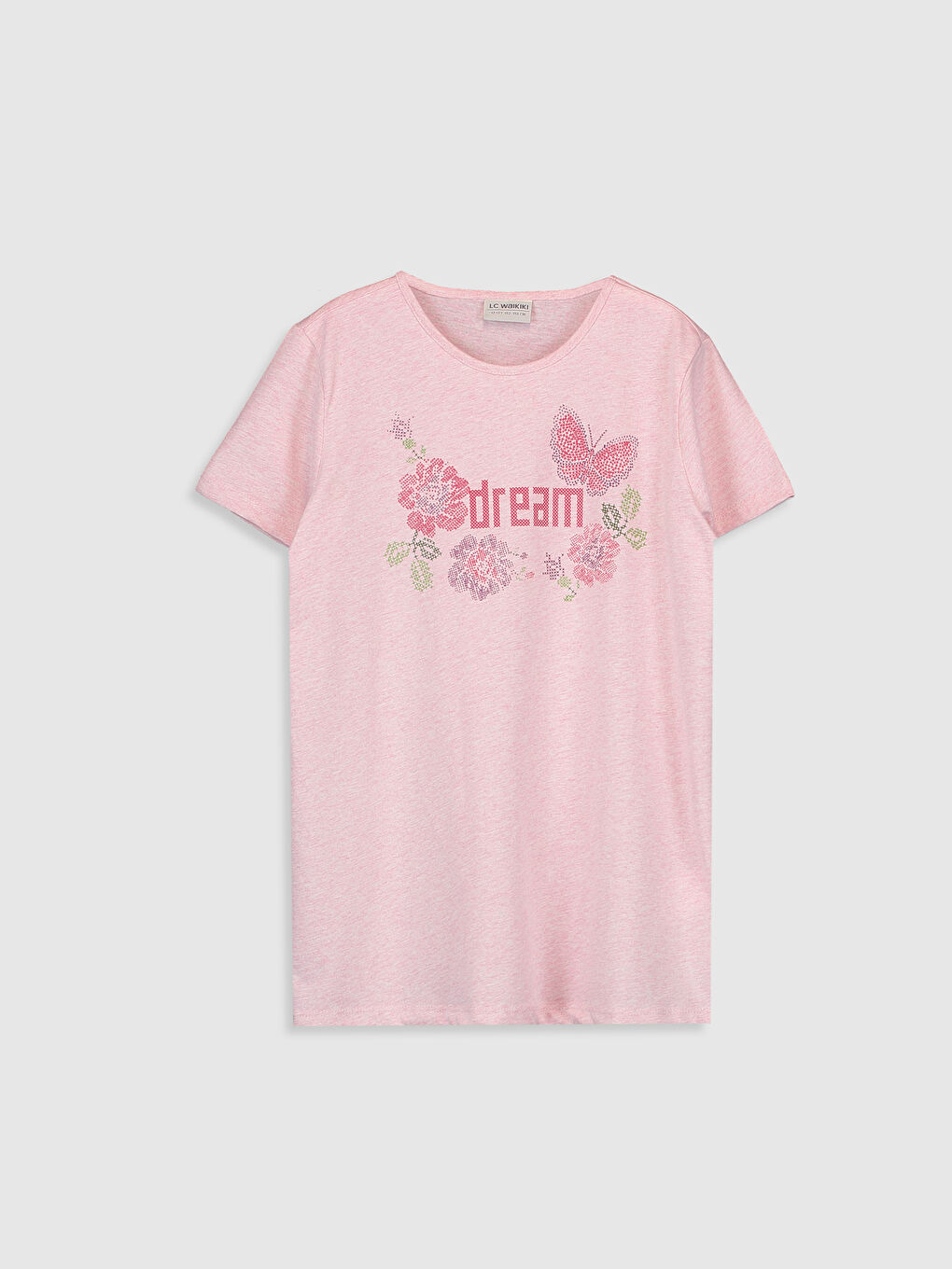 Pembe Kız Çocuk Desenli Pamuklu Tişört