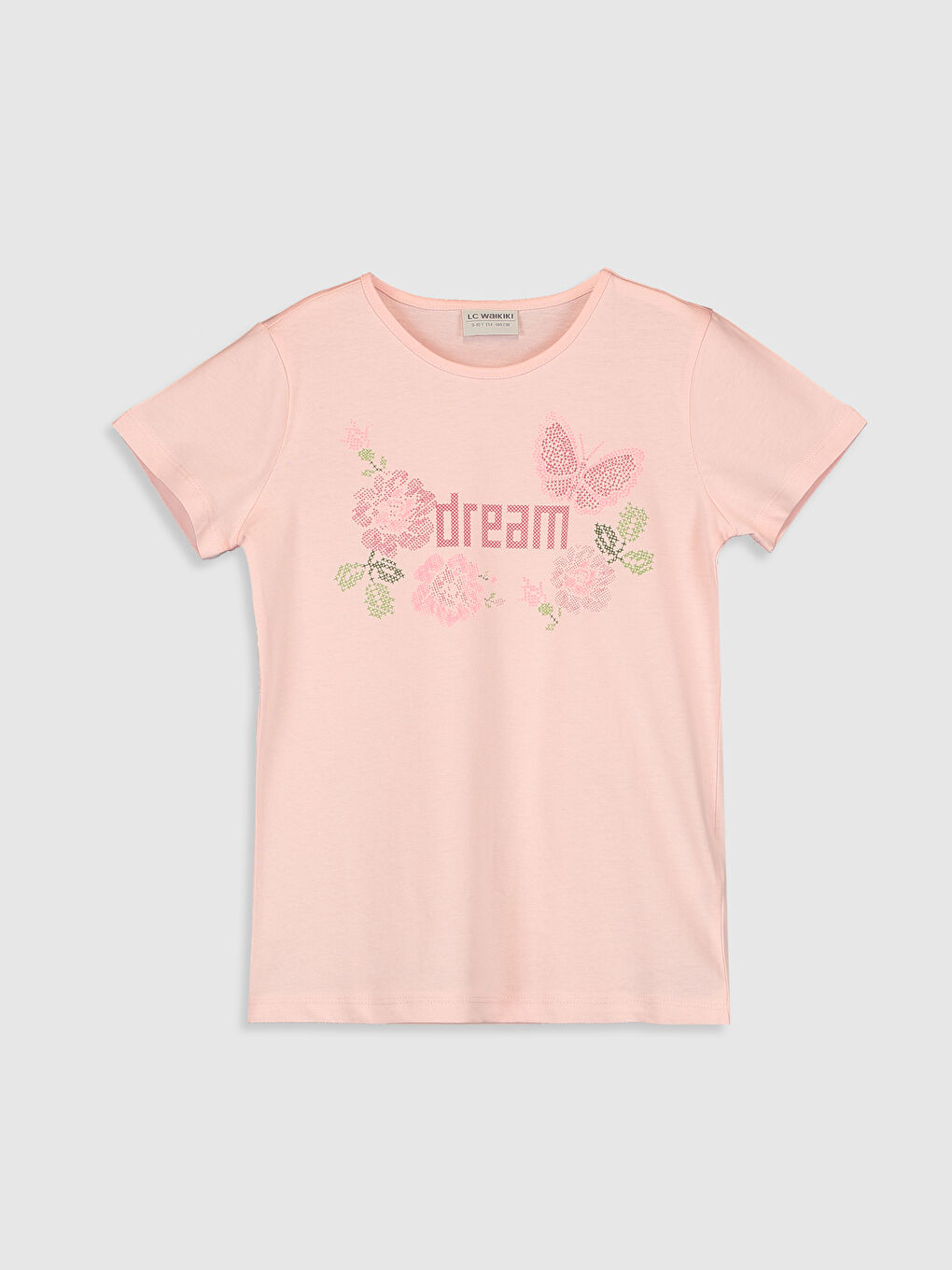 Pembe Kız Çocuk Desenli Pamuklu Tişört