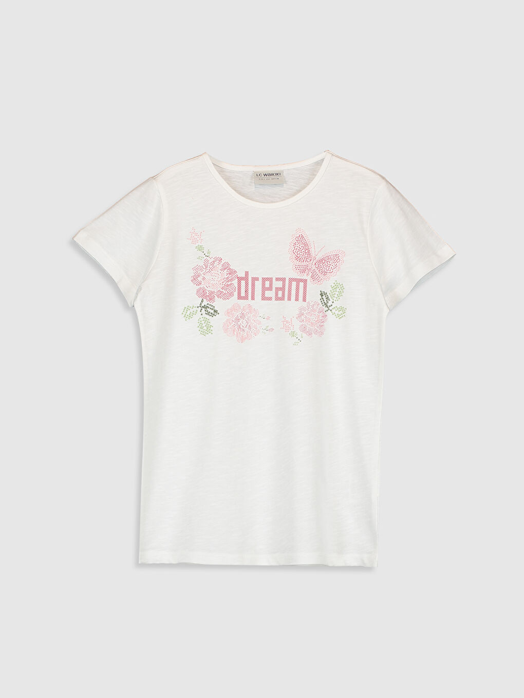 Beyaz Kız Çocuk Desenli Pamuklu Tişört