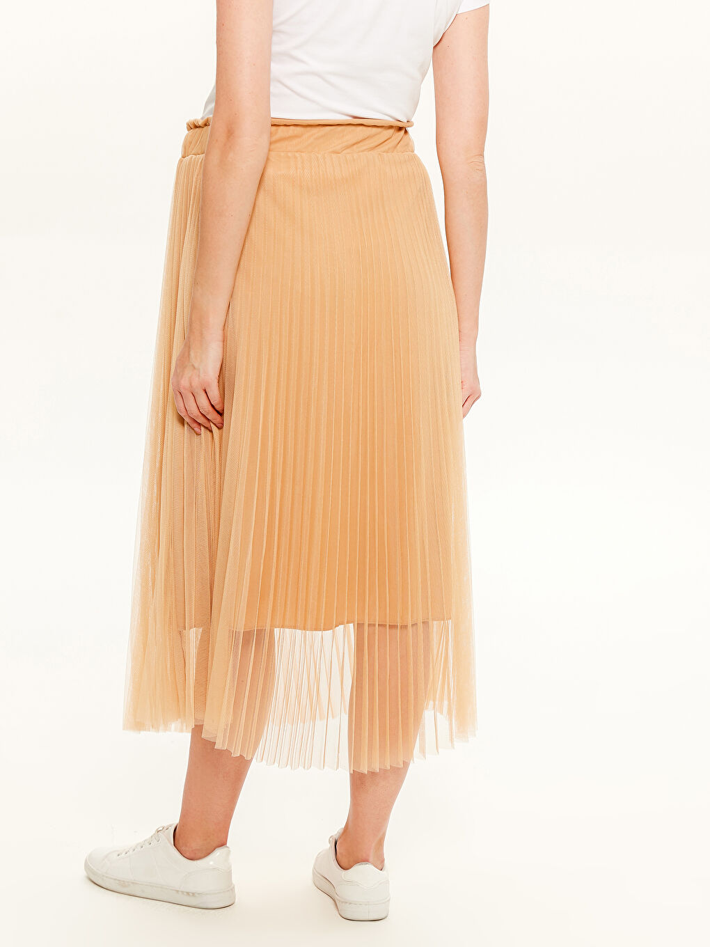 Bej Pileli Tül Detaylı Hamile Etek-5