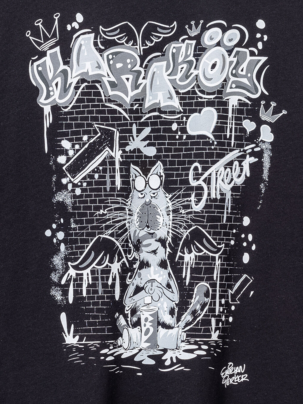 Siyah Bisiklet Yaka Penye Erkek Tişört-4