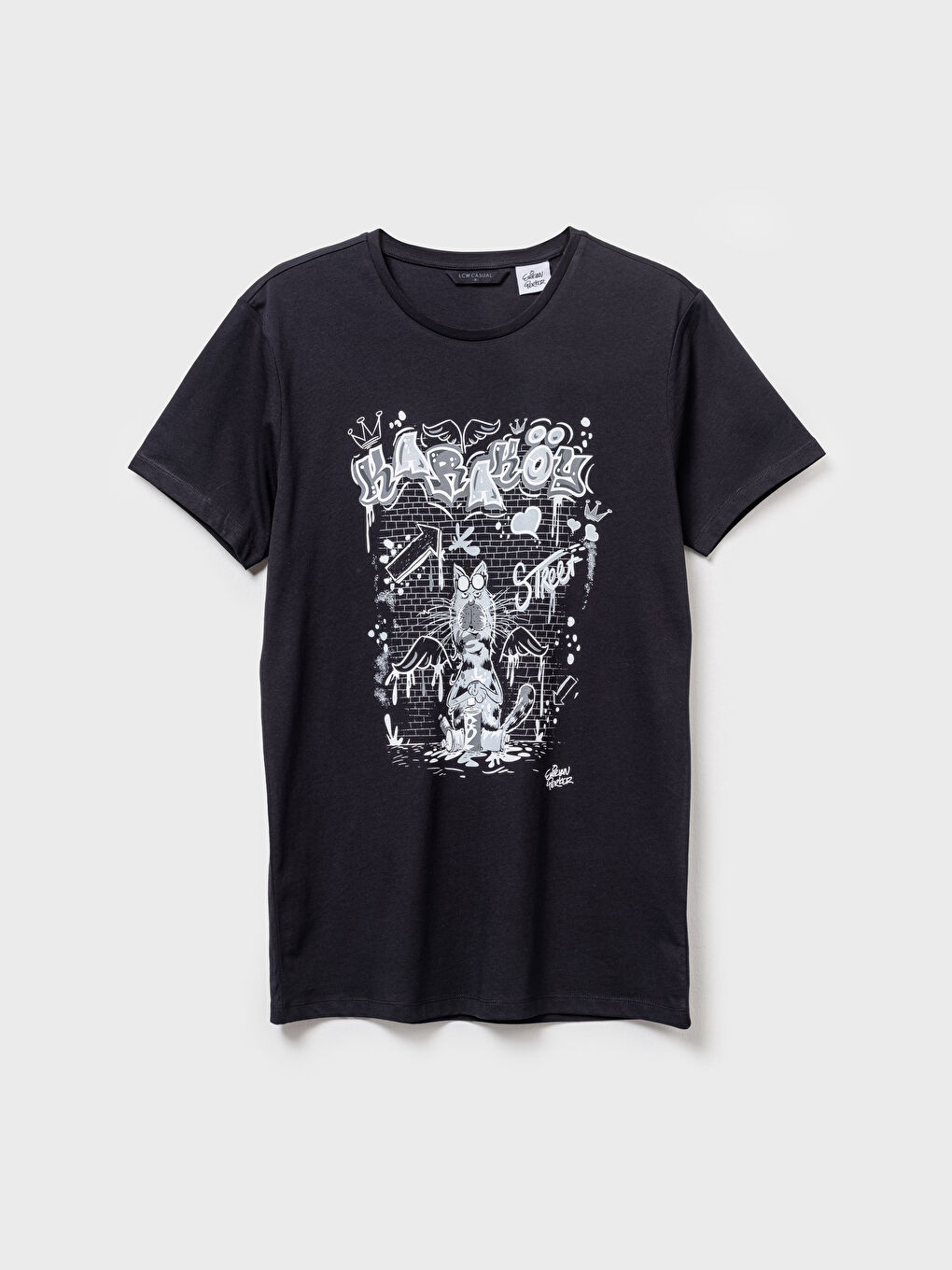 Siyah Bisiklet Yaka Penye Erkek Tişört