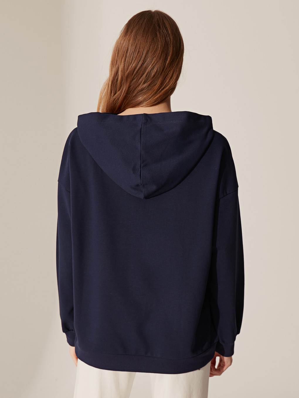 Lacivert Kapüşonlu Uzun Kollu Kadın Sweatshirt-3