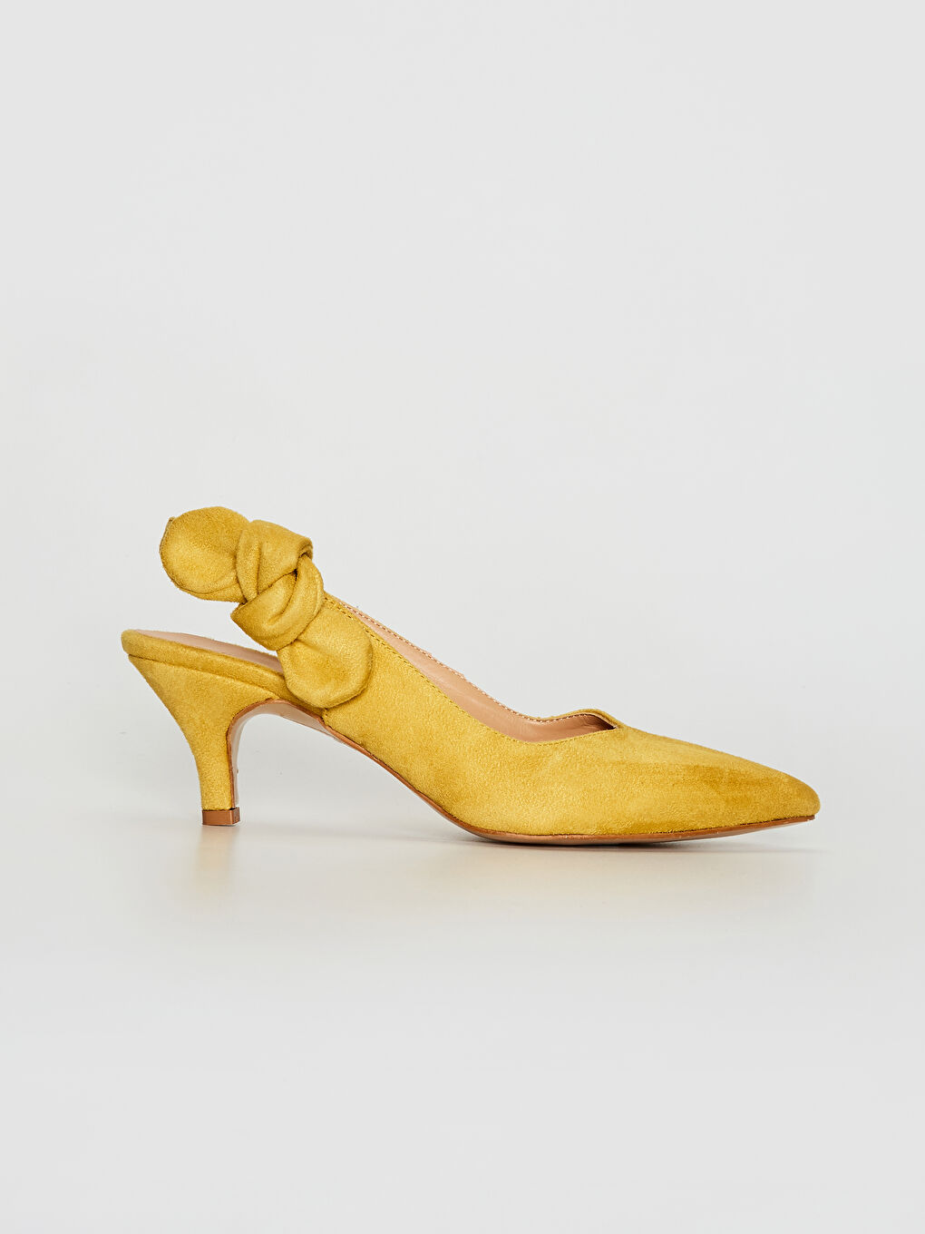 Sarı Kadın Sivri Burun Süet Topuklu Ayakkabı-1