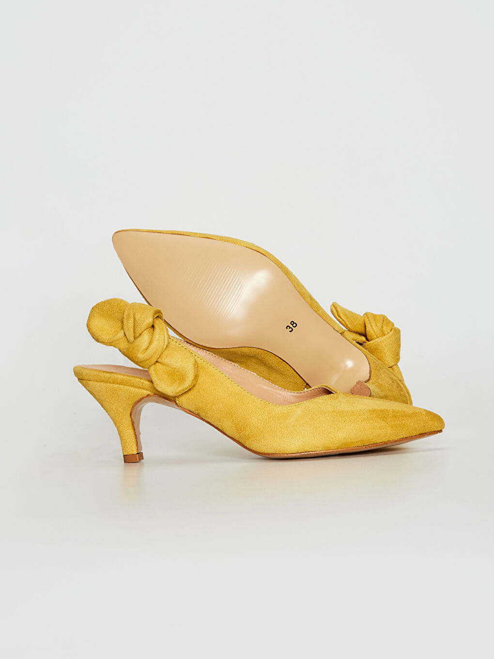 Sarı Kadın Sivri Burun Süet Topuklu Ayakkabı-2