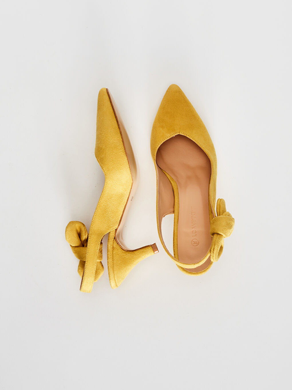 Sarı Kadın Sivri Burun Süet Topuklu Ayakkabı-4