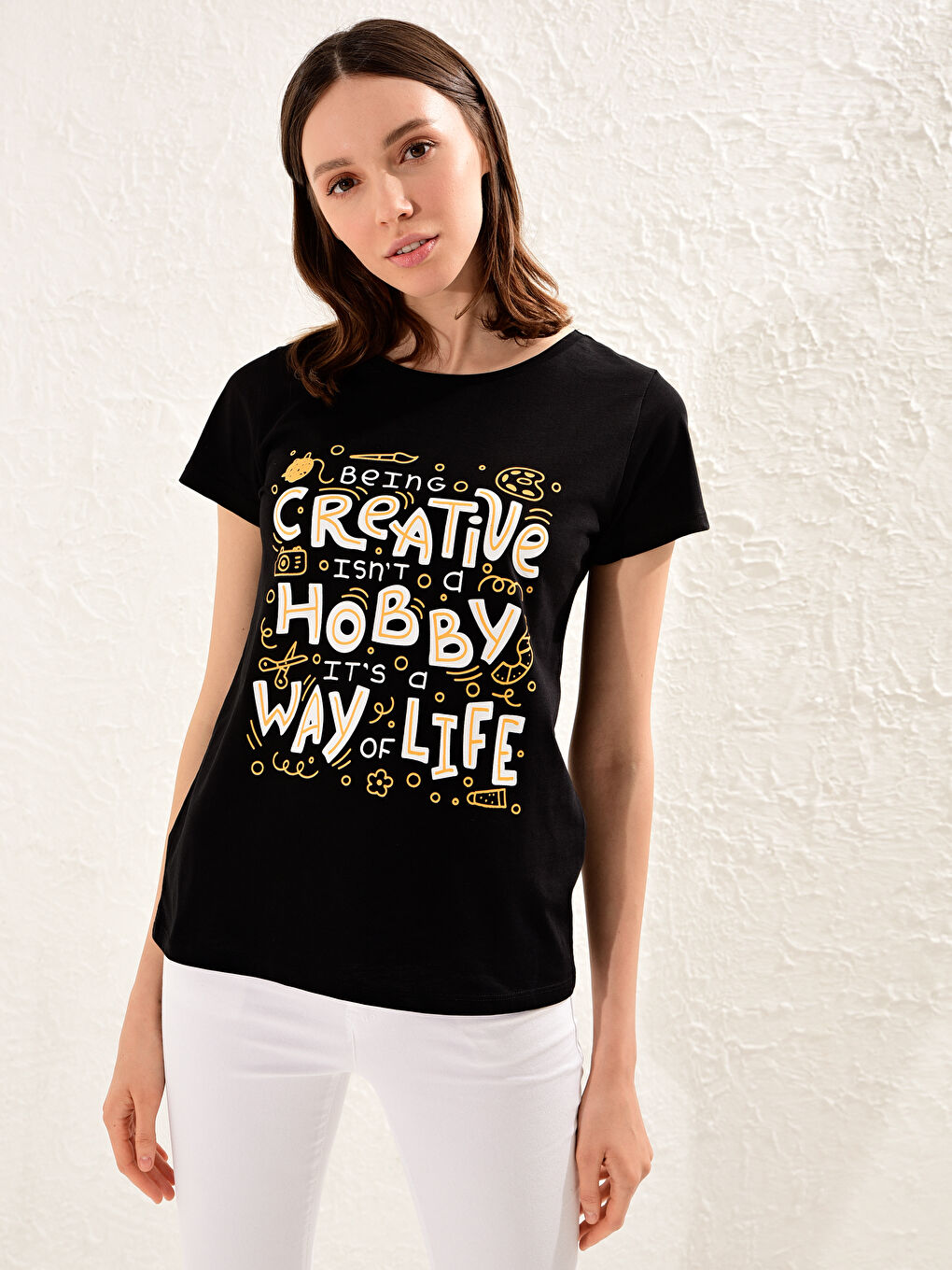 Женщины Черный Футболка