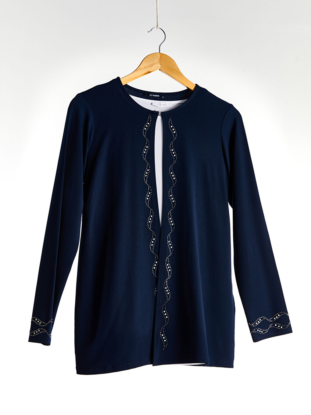 Lacivert İşlemeli Esnek Tişört ve Hırka Takım-1