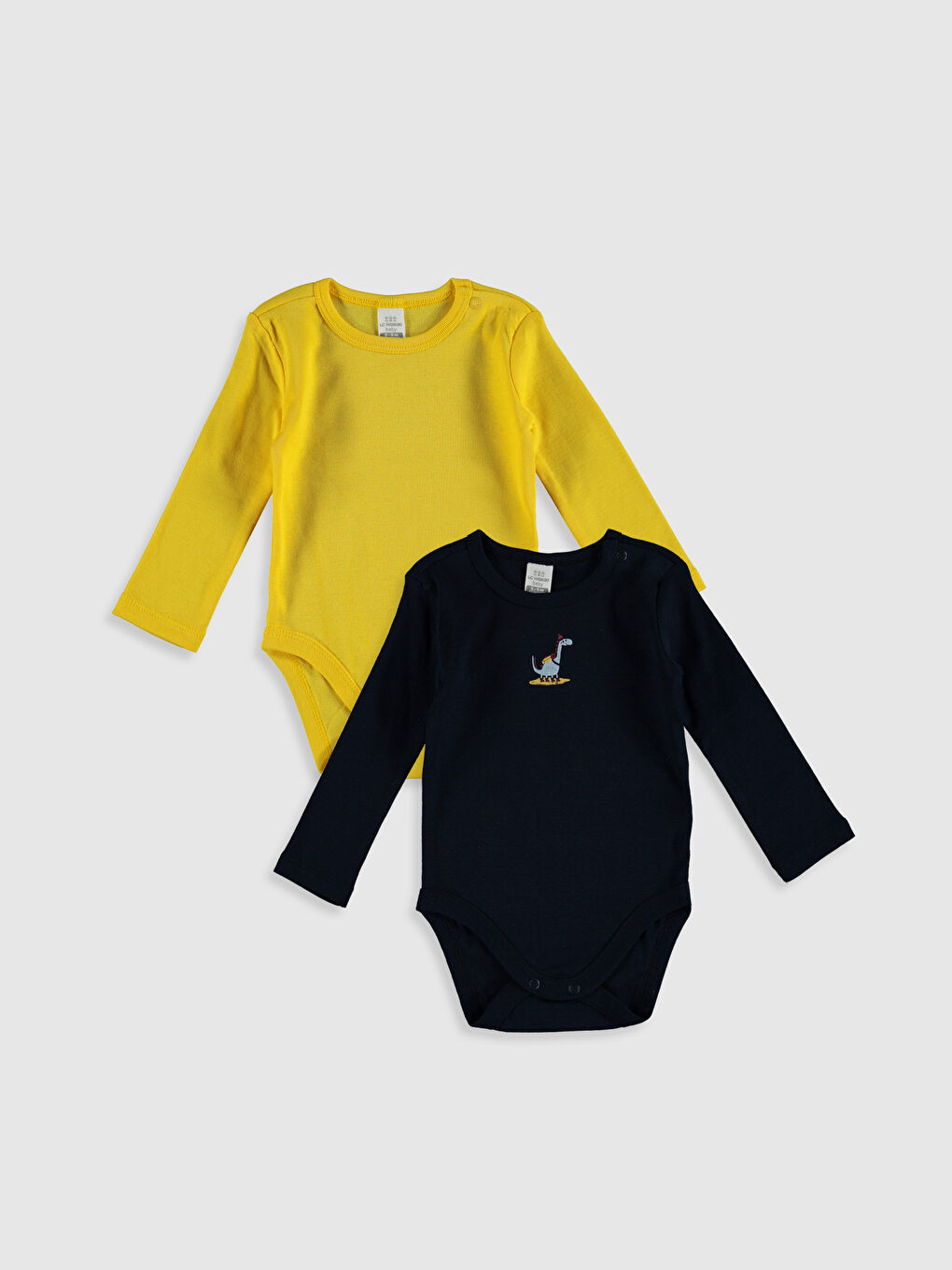Sarı Bisiklet Yaka Uzun Kollu Erkek Bebek Pamuklu Çıtçıtlı Body 2'li