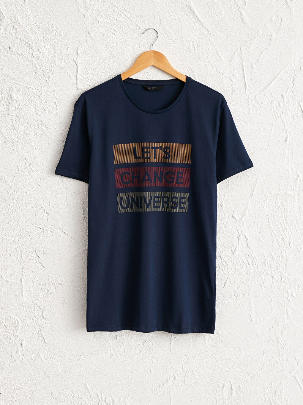 Lacivert Bisiklet Yaka Baskılı Penye Tişört