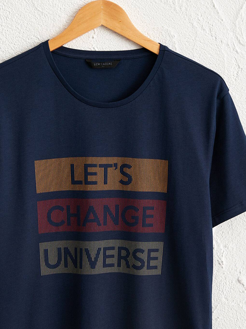 Lacivert Bisiklet Yaka Baskılı Penye Tişört-2