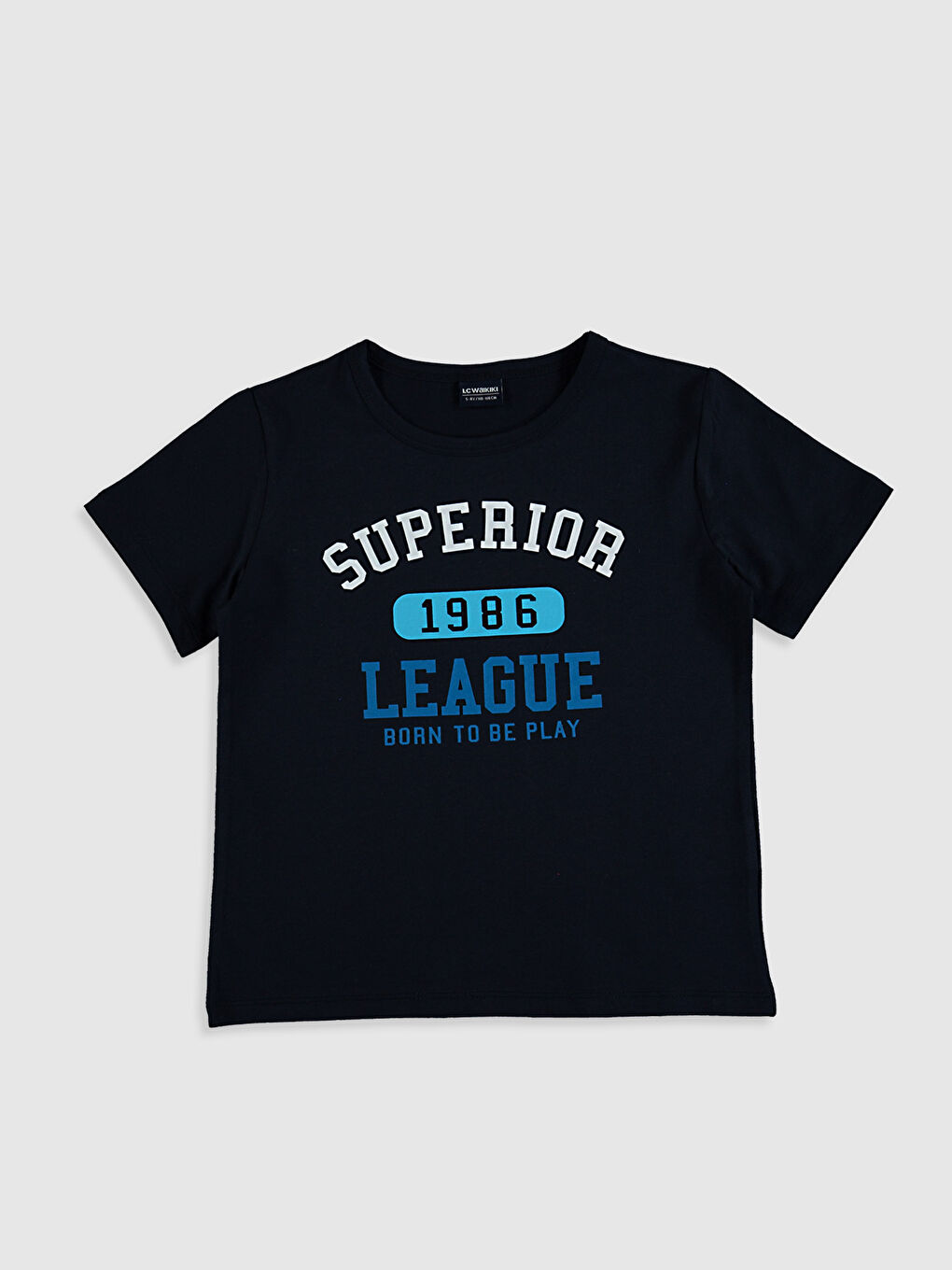 Lacivert Bisiklet Yaka Kısa Kollu Erkek Çocuk Tişört