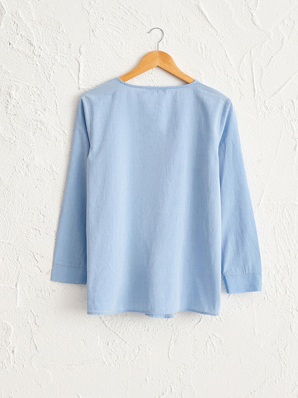 Mavi V Yaka Poplin Hamile Bluz-1