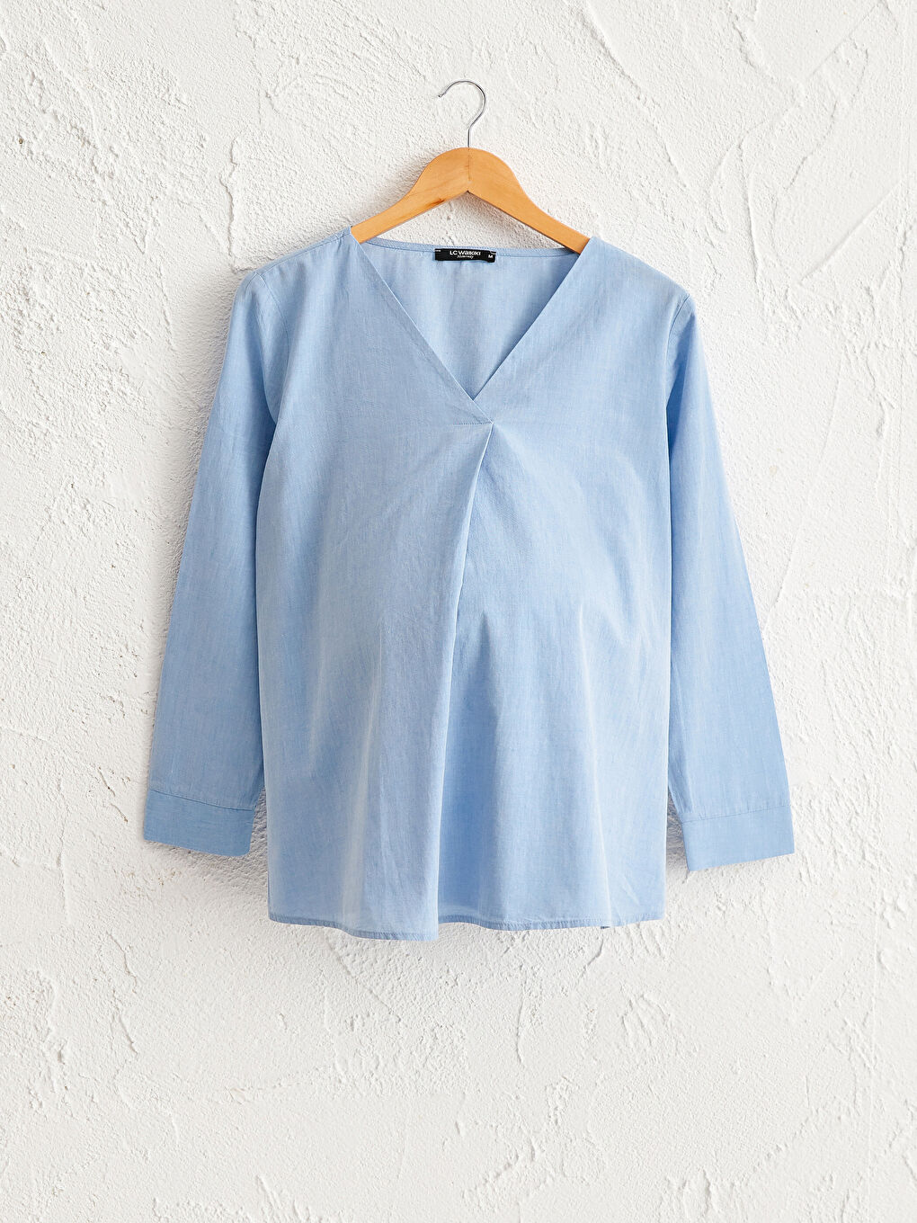 Mavi V Yaka Poplin Hamile Bluz