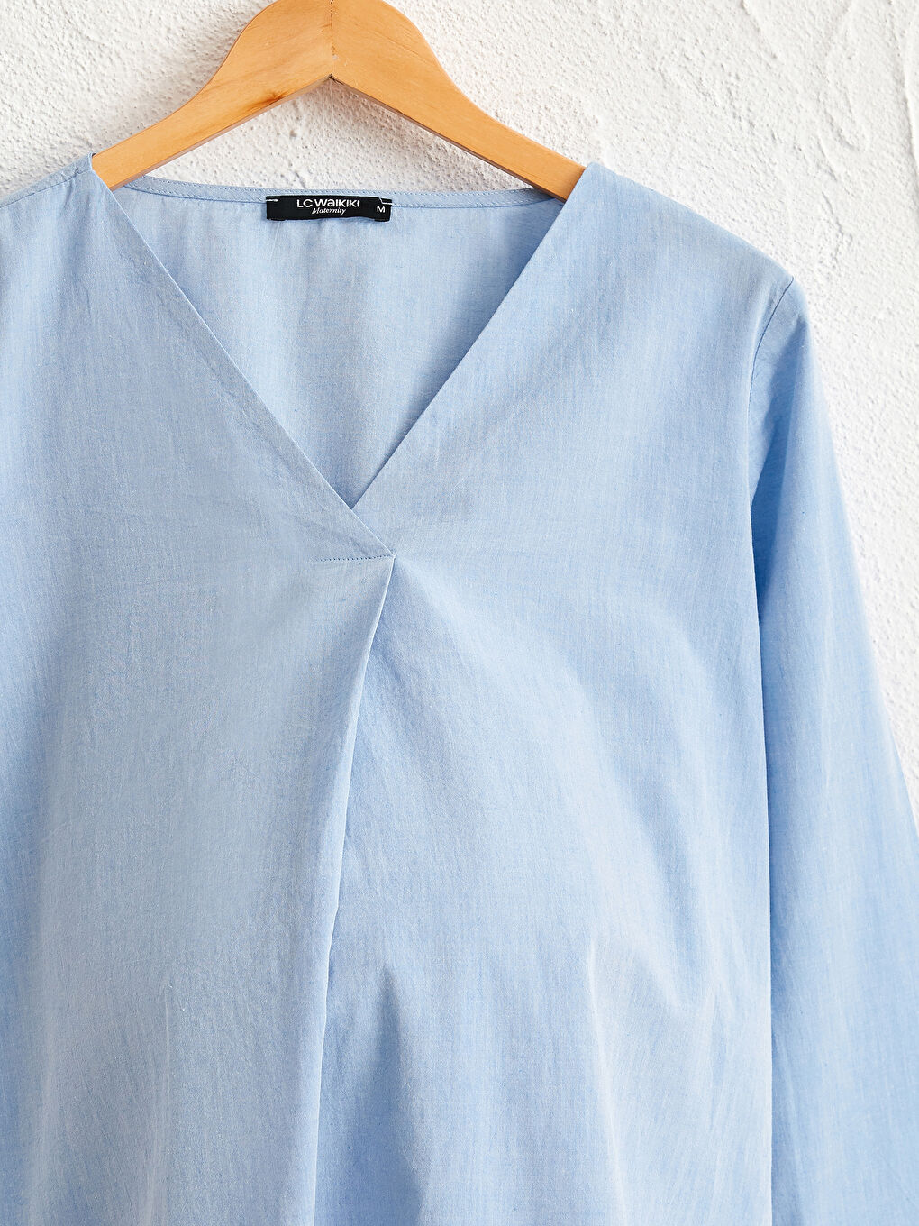 Mavi V Yaka Poplin Hamile Bluz-2