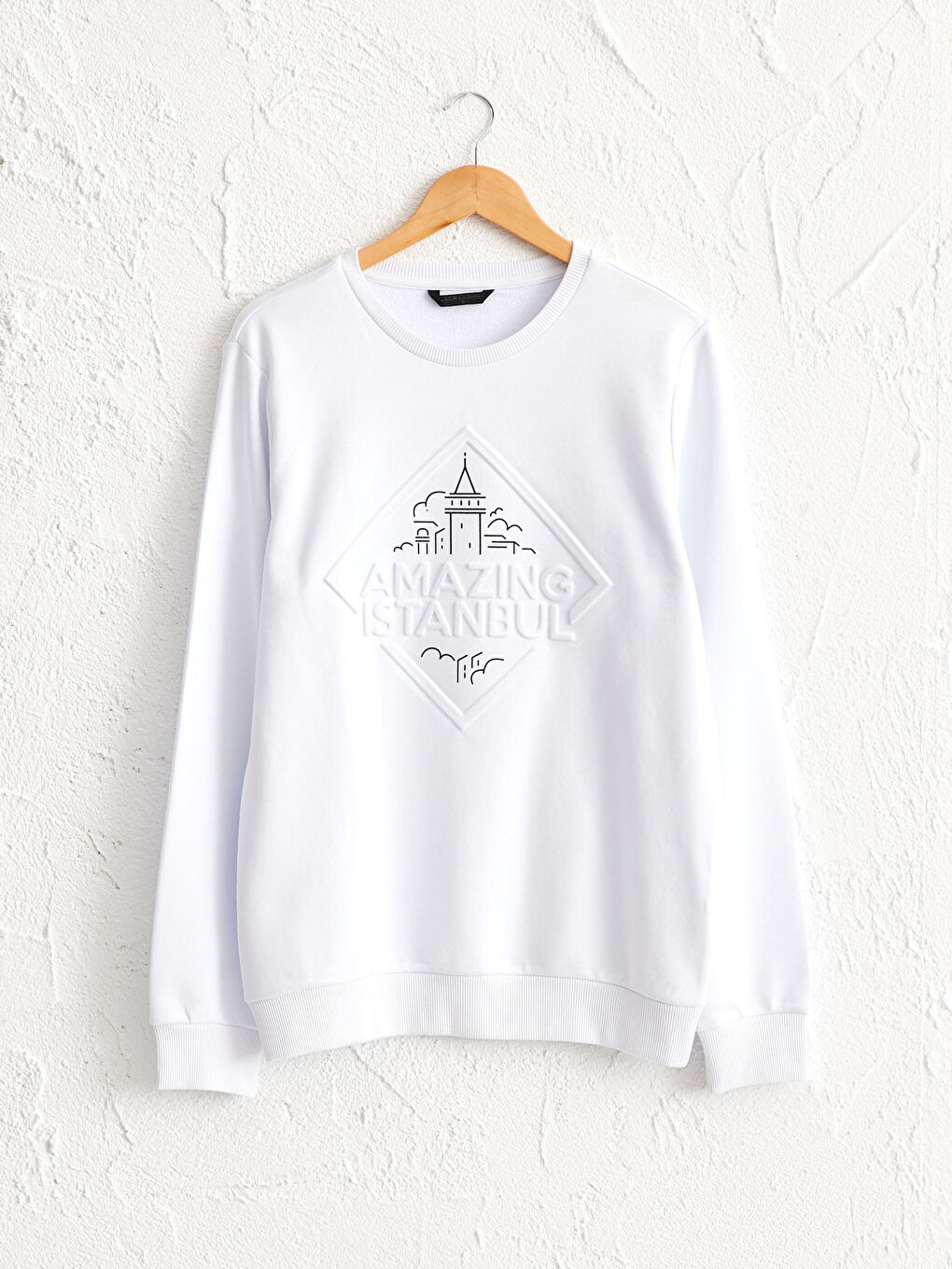 Beyaz Bisiklet Yaka İstanbul Baskılı İnce Sweatshirt Baba Oğul Kombini