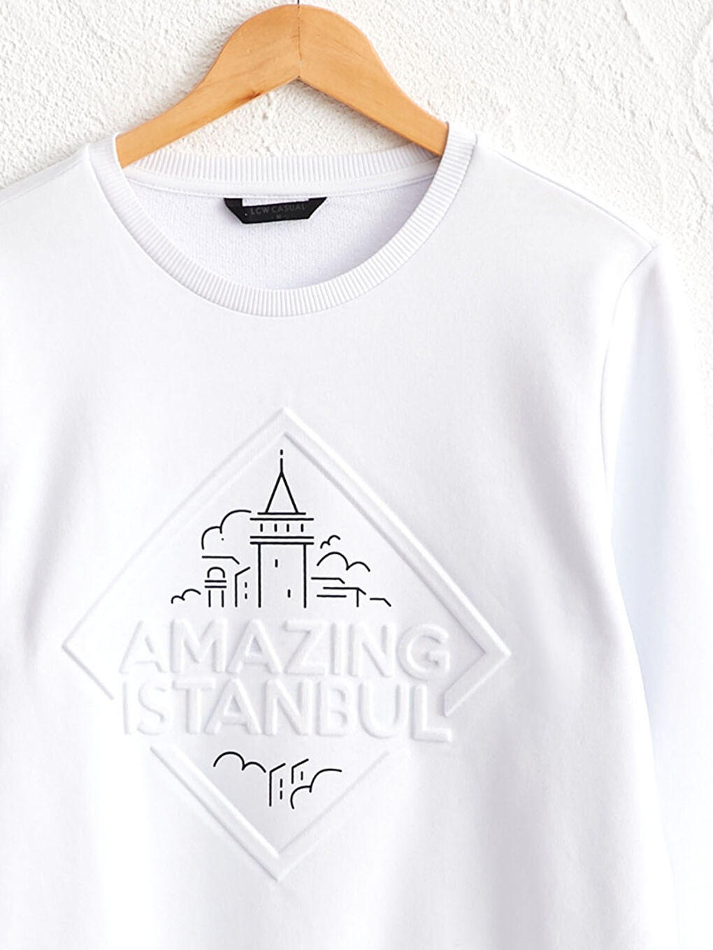 Beyaz Bisiklet Yaka İstanbul Baskılı İnce Sweatshirt Baba Oğul Kombini-2