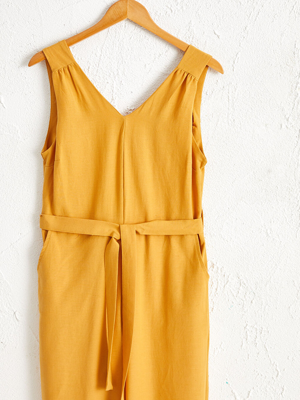 Комбинезон из льна без рукавов с V-образным вырезом для женщин-9