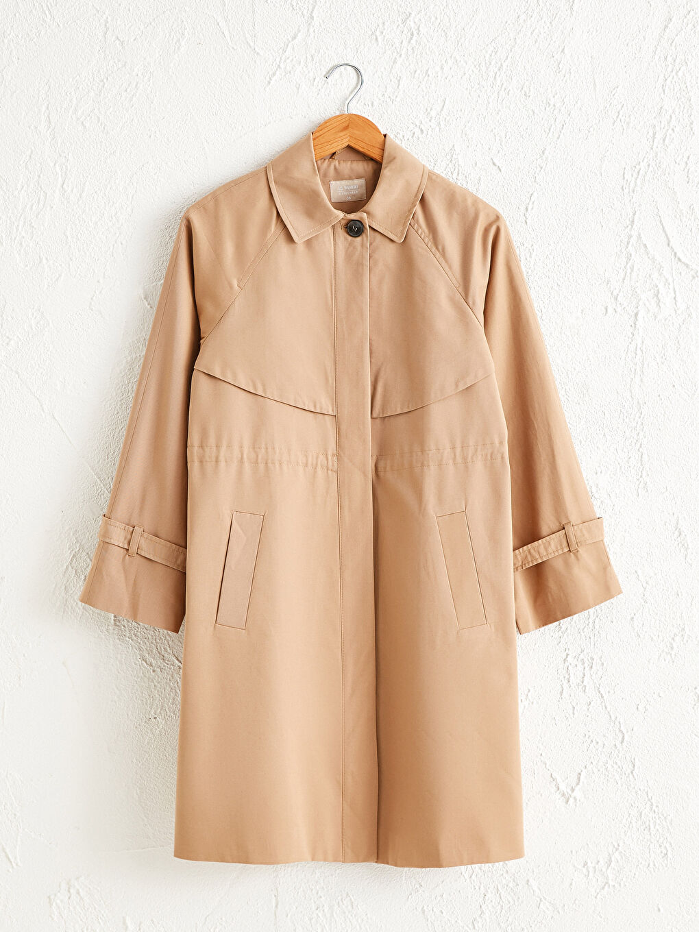 Bej Gömlek Yaka Oversize Kadın Trençkot-1