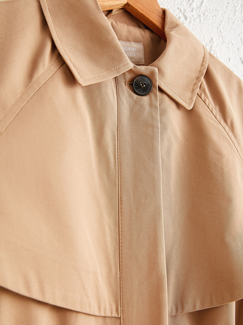 Bej Gömlek Yaka Oversize Kadın Trençkot-3