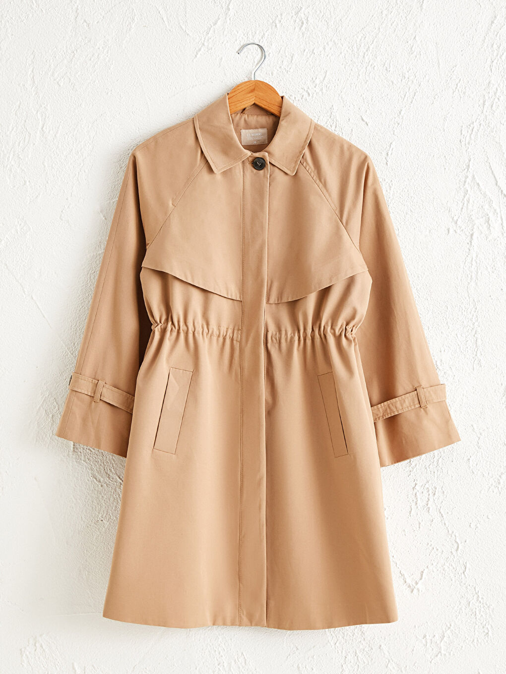 Bej Gömlek Yaka Oversize Kadın Trençkot