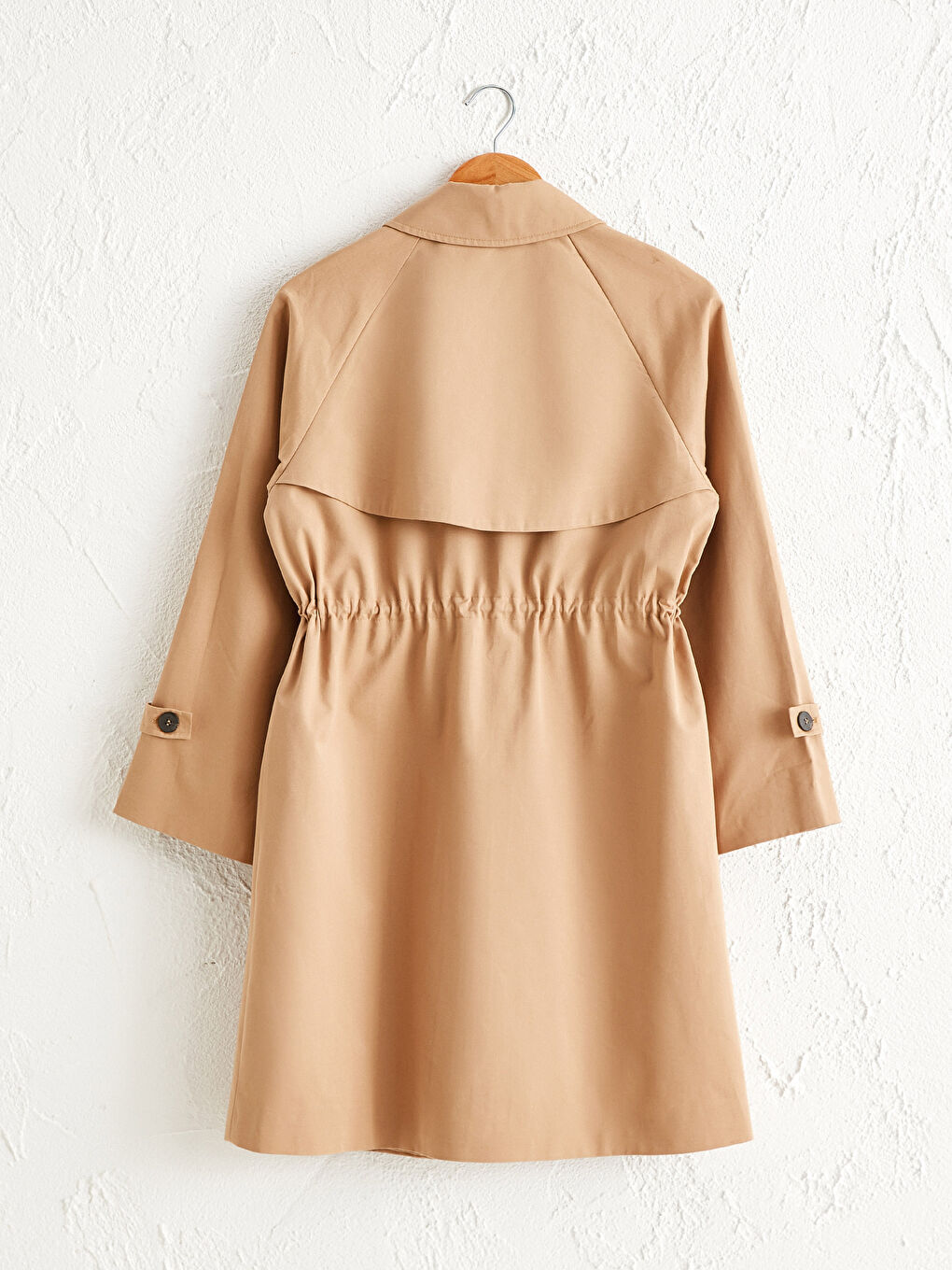 Bej Gömlek Yaka Oversize Kadın Trençkot-4