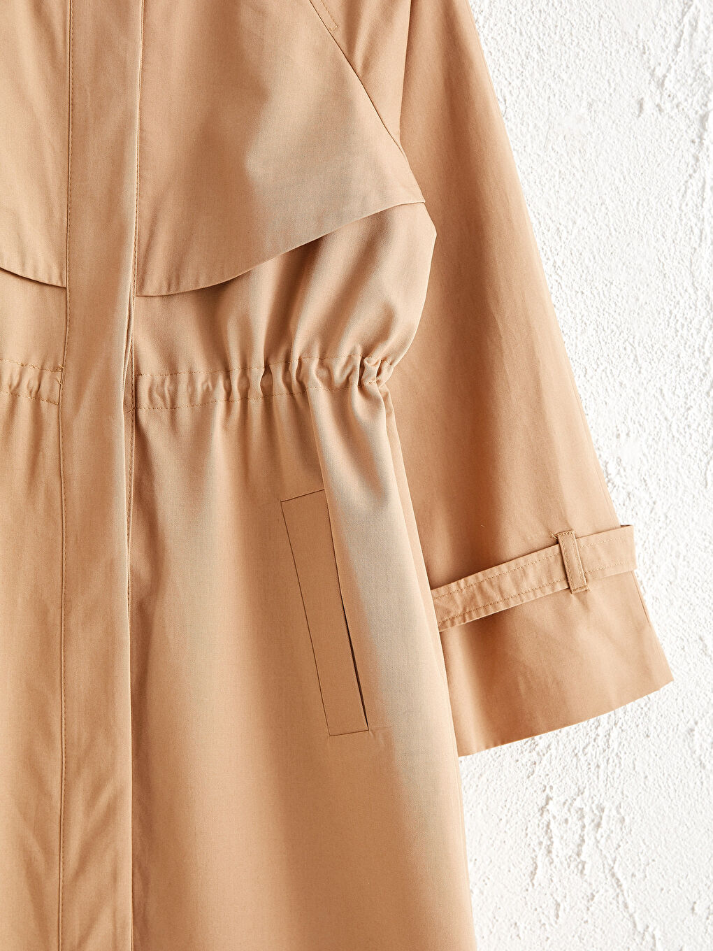 Bej Gömlek Yaka Oversize Kadın Trençkot-5