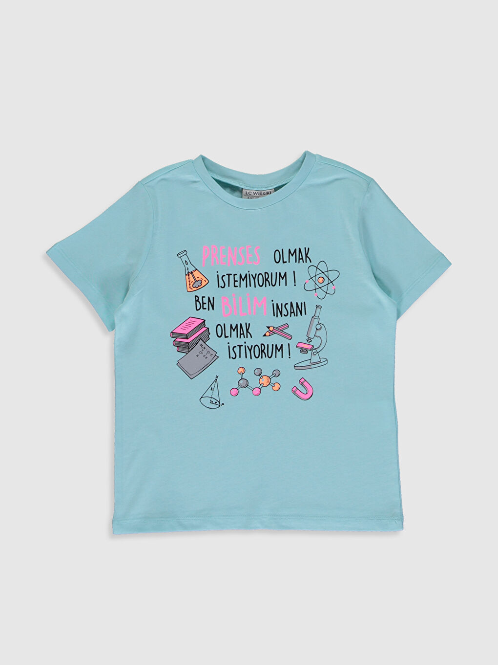 Yeşil Bisiklet Yaka Kısa Kollu Kız Çocuk Tişört