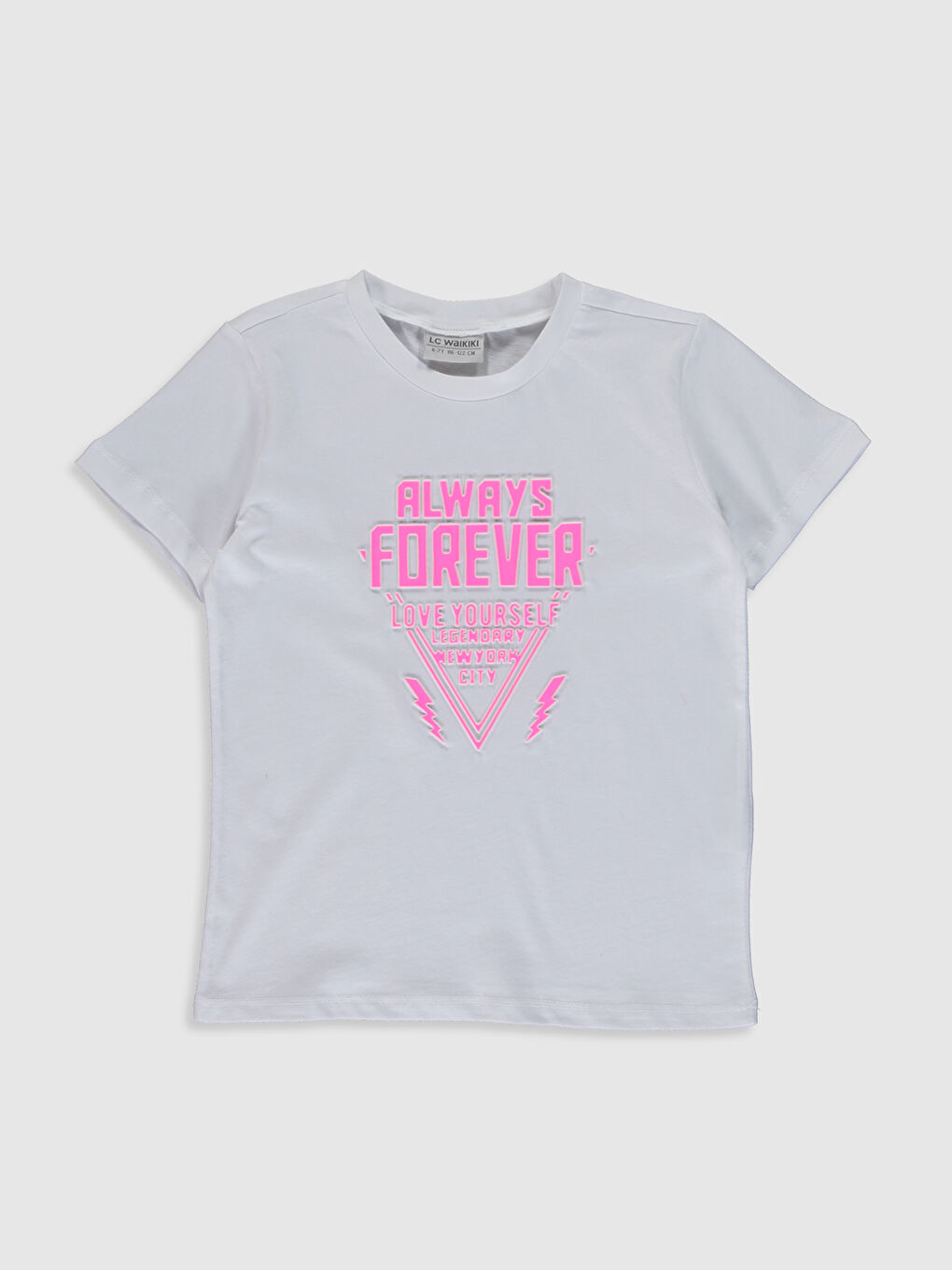 Beyaz Bisiklet Yaka Kısa Kollu Kız Çocuk Tişört