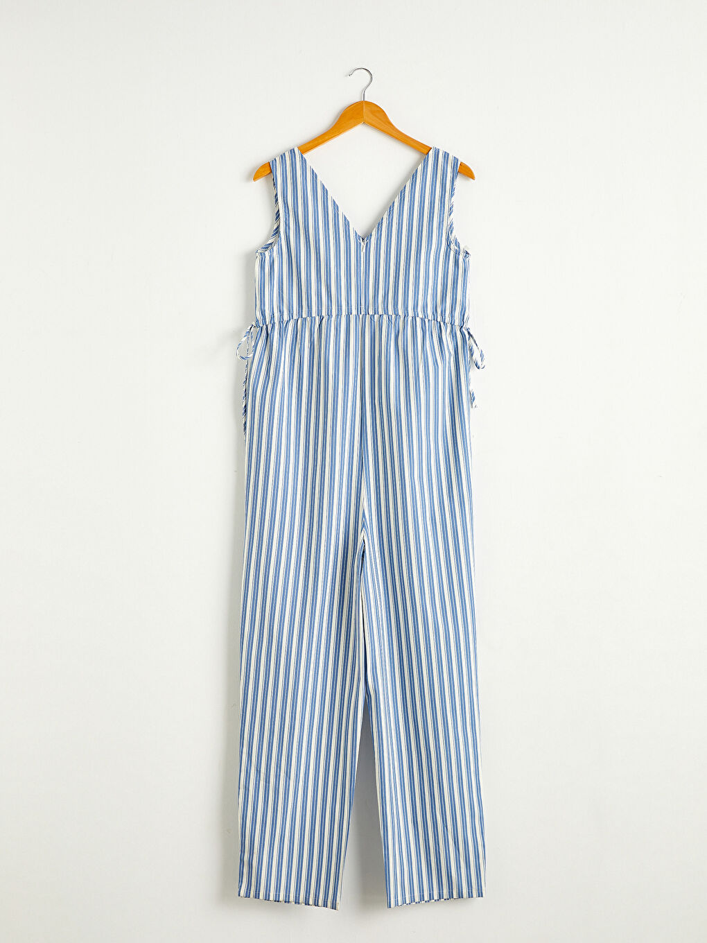 Lacivert V Yaka Askılı Çizgili Hamile Tulum-1